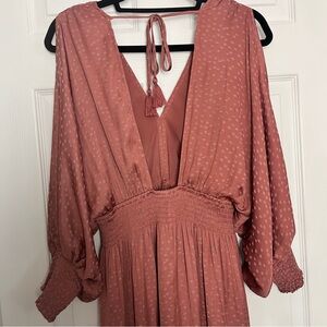 Lovestitch Pink Ruffled Tiered Dress with Open Sleeves